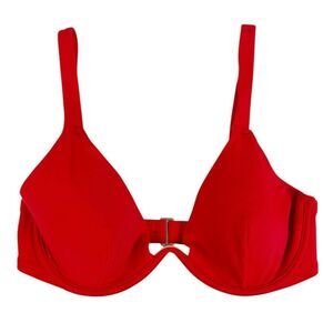 Shade & Shore Bright Red Underwire Padded Spaghetti Strap Bikini Top Size 34D‎